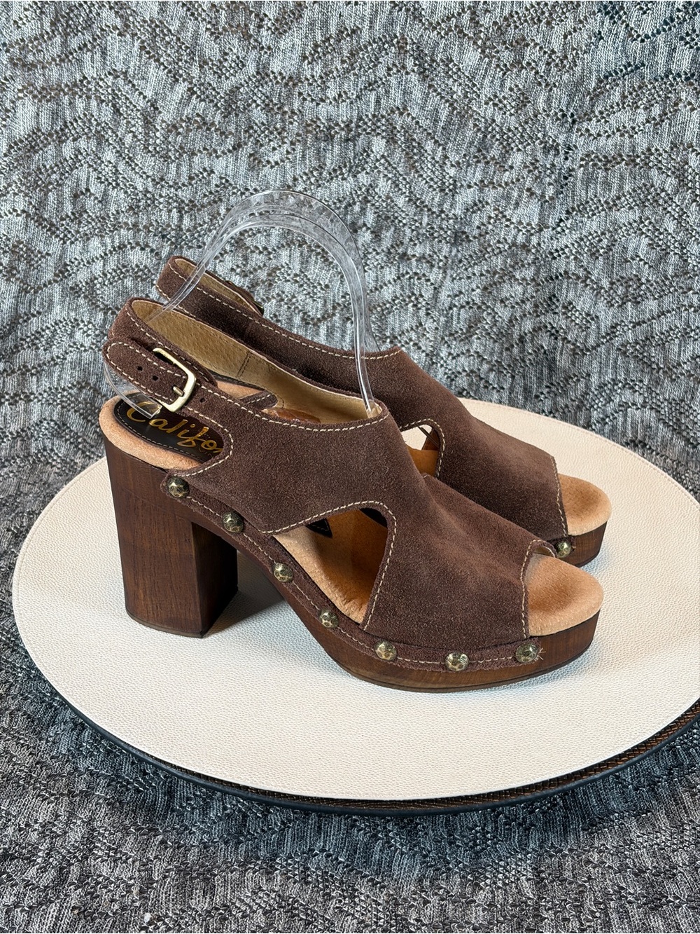 Californians Jean Suede Clog sandal platform heel 10